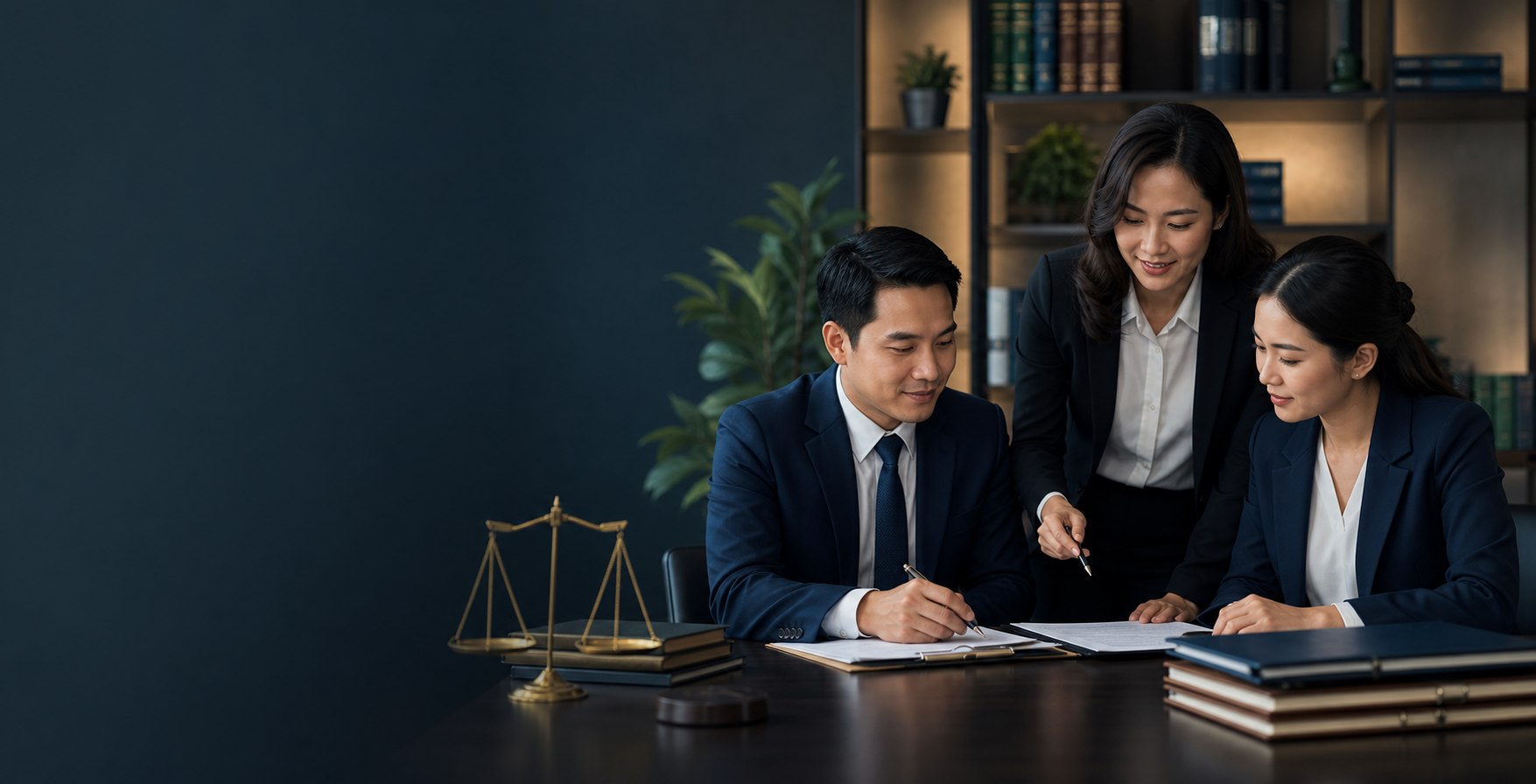 Đội ngũ tư vấn pháp lý và nhân sự đang trao đổi tài liệu lao động