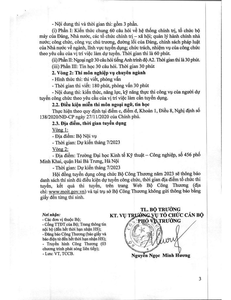 Bộ Công Thương tuyển dụng công chức 2023