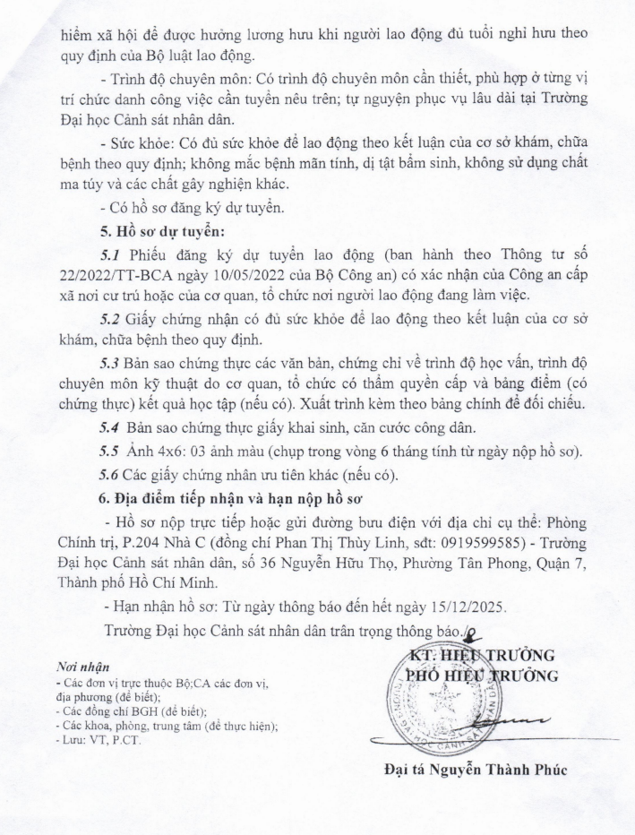 Trường Đại học CSND tuyển dụng 28 lao động hợp đồng năm 2025